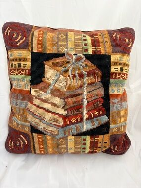 Decorative Needlepoint Book Stack Pillow - Multicolor